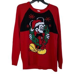 Disney Mickey Mouse Red Long Sleeve Ugly Christmas Sweater Red Size XL 15/17
